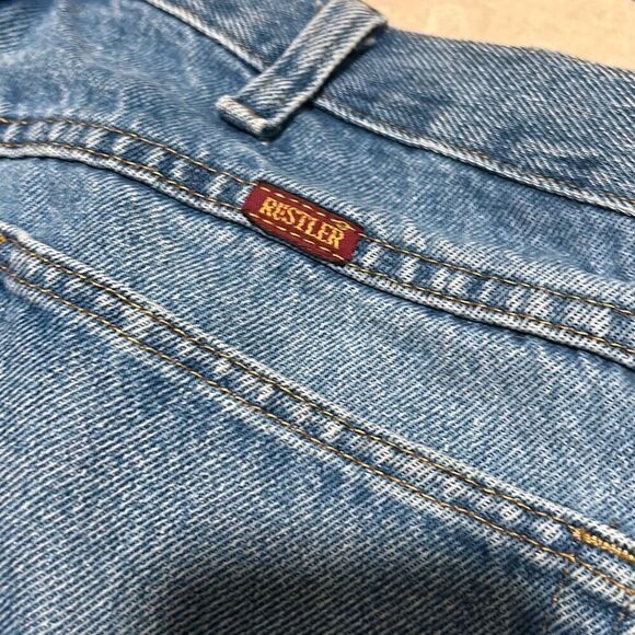 RUSTLER Men’s Straight Leg Jeans 34x29 Faded Blue Denim Preloved Work Jeans - Picture 3 of 6